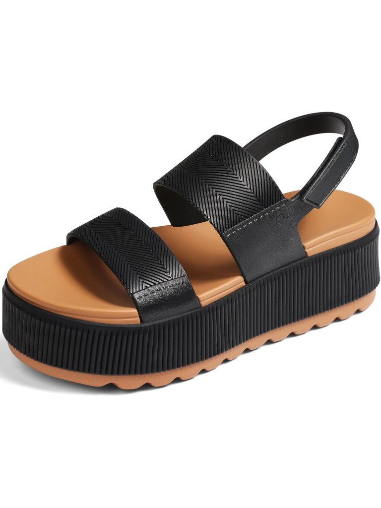 Women's Black Brown Platform Sandals Chunky Wedge Lug Sole Waterproof Shoes